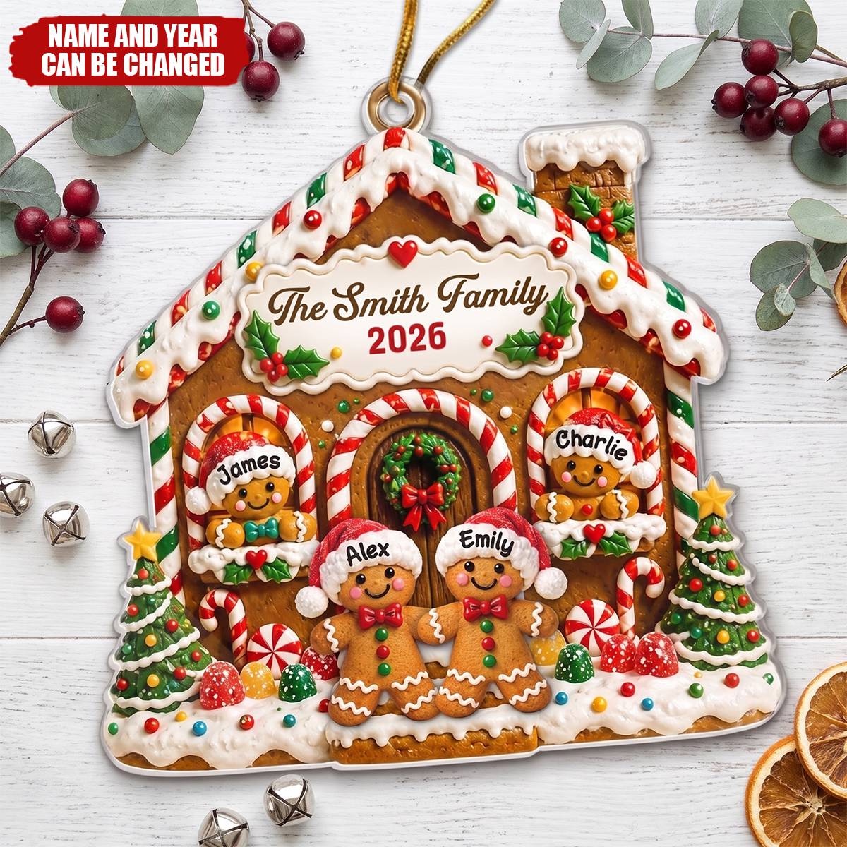 Personalized Gingerbread Family Ornament - Custom Christmas Acrylic Keepsake Gift for Mom & Dad