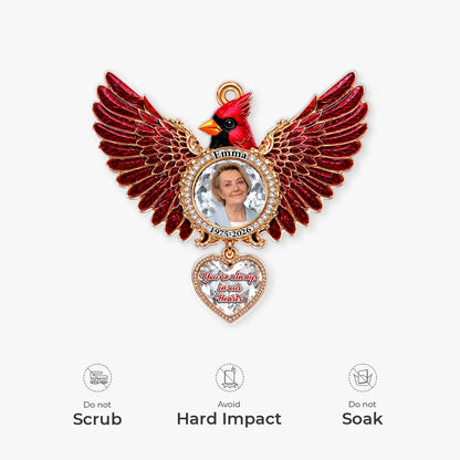 "You're Always In Our Hearts" Personalized Cardinal Angel Wings Memorial Acrylic Ornament - Keepsake Gift  for Family