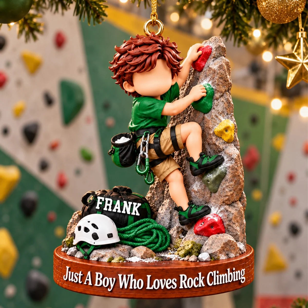 Just A Boy Girl Rock Climbing Personalized Ornament - Custom Climber Gift for Kids