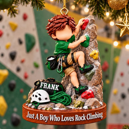 Just A Boy Girl Rock Climbing Personalized Ornament - Custom Climber Gift for Kids