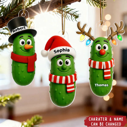 Cute Pickle Characters Personalized Acrylic Ornament - Custom Christmas Keepsake for Family and Kids