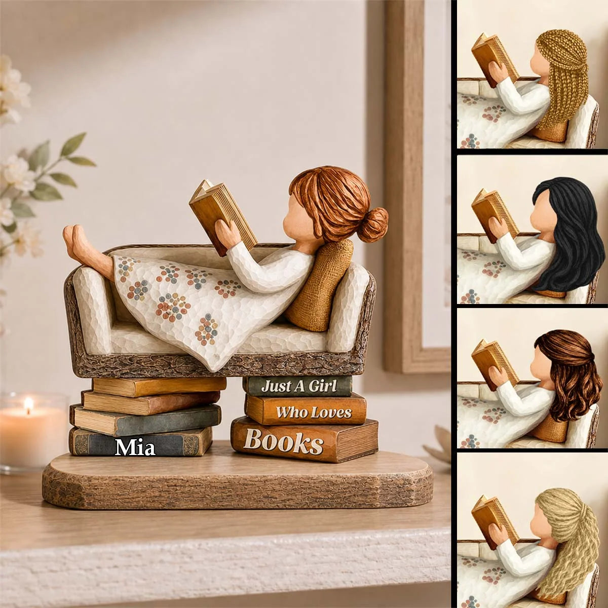 "Just A Girl Who Loves Books" Personalized Wooden Block - Custom Desk Decor Gift for Book Lovers