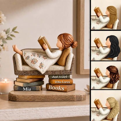 "Just A Girl Who Loves Books" Personalized Wooden Block - Custom Desk Decor Gift for Book Lovers