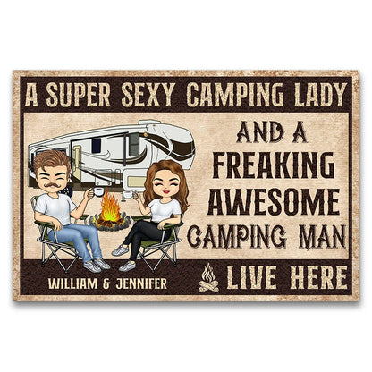 Super Sexy Camping Lady Freaking Awesome Camping Man - Personalized Camping Doormat