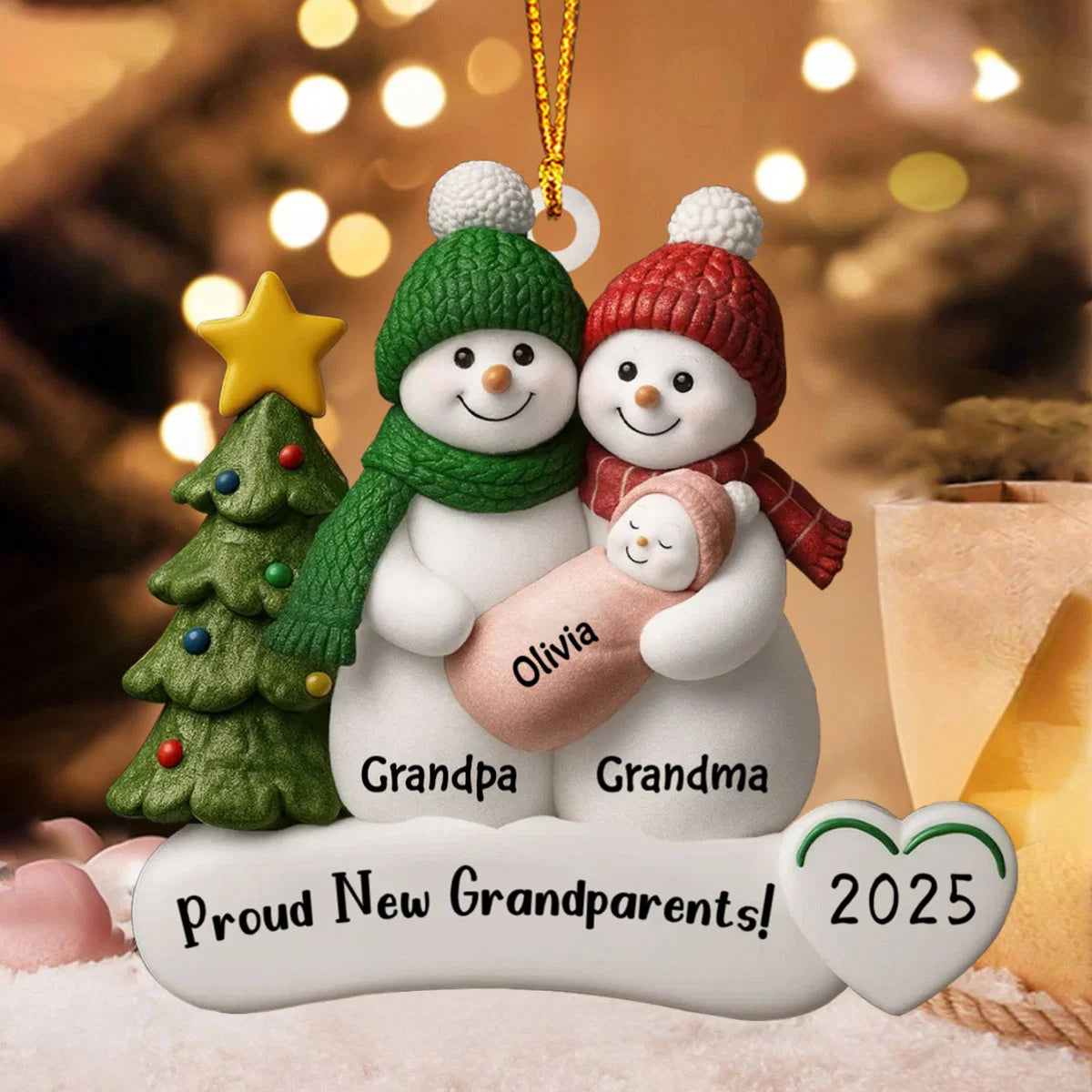 Proud New Grandparents Personalized Acrylic Ornament - Custom Snowman Keepsake Gift for Nana & Papa