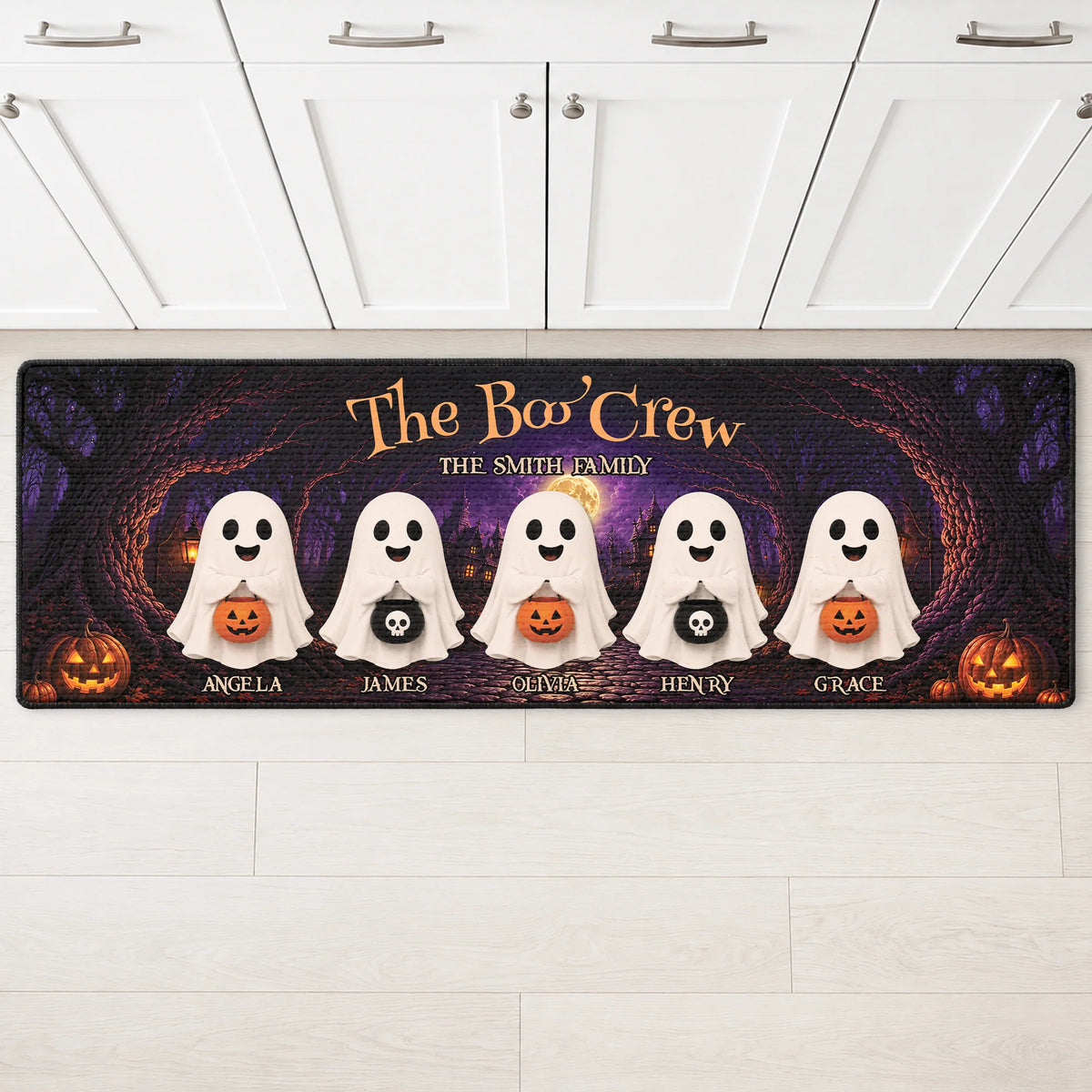 The Boo Crew Family Personalized Runner Rug - Custom Spooky Ghost Halloween Home Decor Gift