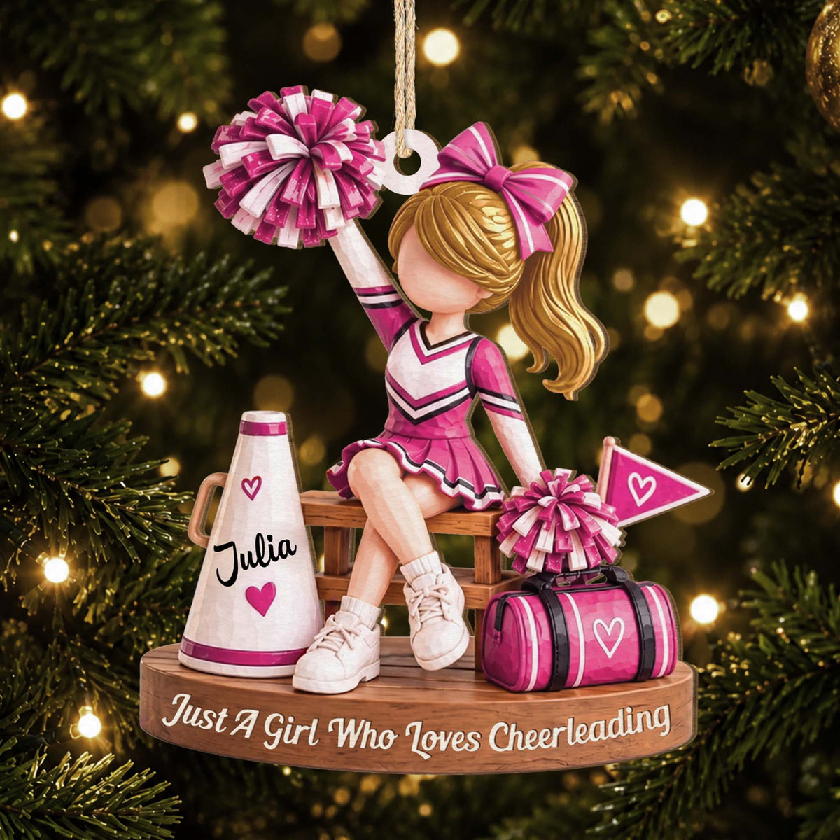 Just A Girl Who Loves Cheerleading - Personalized Wooden Ornament for Cheerleader Gift