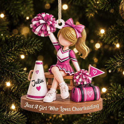 Just A Girl Who Loves Cheerleading - Personalized Wooden Ornament for Cheerleader Gift