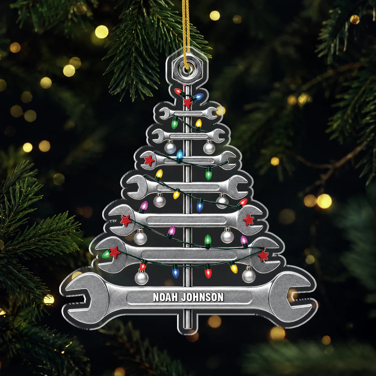 Wrench Christmas Tree Acrylic Ornament - Personalized Mechanic Gift for Dad or Husband