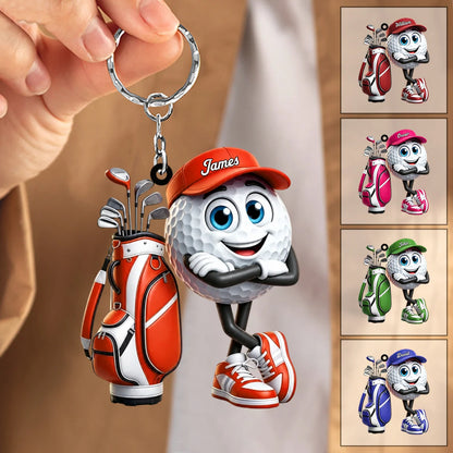 Cool Arms-Crossed Golf Buddy Keychain - Personalized Cute Golf Ball Mascot Gift for Golfers