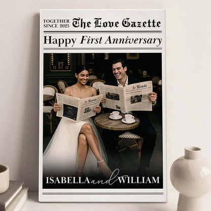 Custom Newspaper Anniversary Canvas for Couples with personalized design details for meaningful gifting image 7