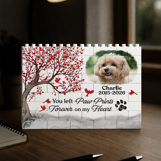 "You Left Paw Prints On My Heart" Personalized Pet Memorial Building Block - Custom Photo Keepsake Gift for Pet Lovers