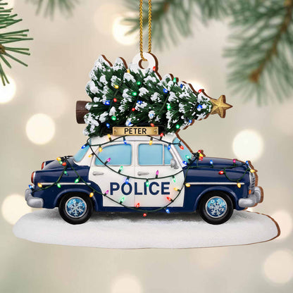 Celebrate The Festive Season With Police Car And Christmas Tree