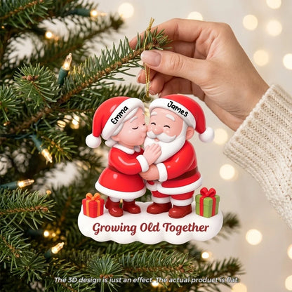 "Growing Old Together" Personalized Couple Name Acrylic Ornament - Custom Kissing Santa & Mrs. Claus Christmas Gift
