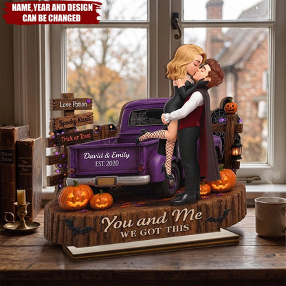 "You and Me We Got This" Personalized Halloween Couple Wooden Plaque - Spooky Custom Anniversary Keepsake Gift for Wife & Husband