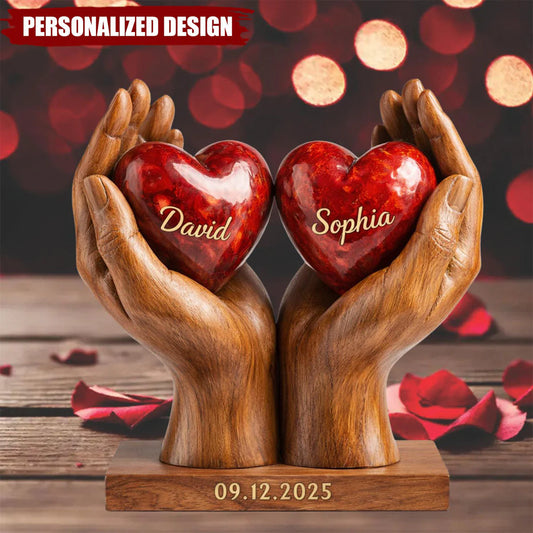 Custom couple heart plaque personalized with names David and Sophia and a special date anniversary gift
