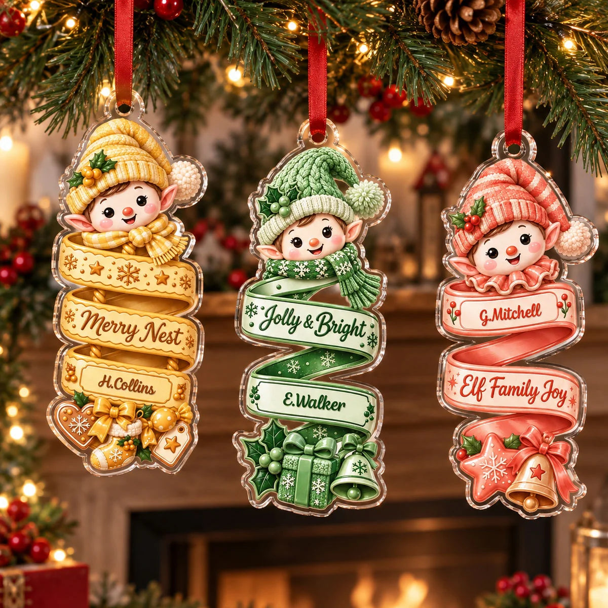 Jolly & Bright Personalized Christmas Elf Ornament - Custom Acrylic Holiday Keepsake Gift for Family & Kids