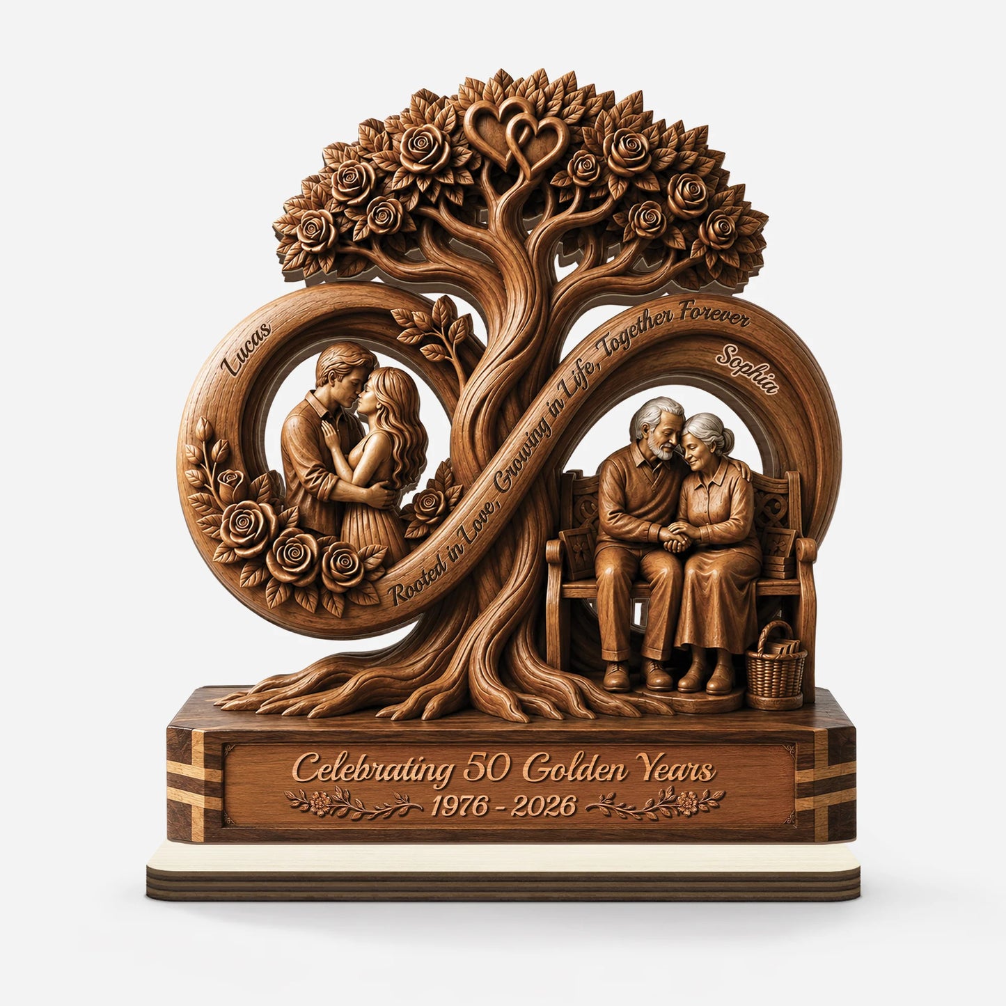 Personalized 50th Golden Anniversary Wooden Plaque - Custom Couple Tree Keepsake Gift