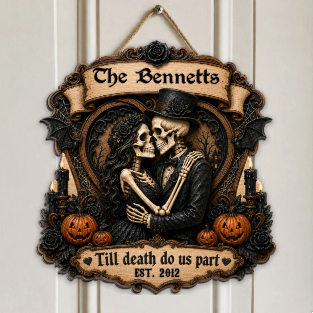 Till Death Do Us Part Skeleton Couple Personalized Wood Sign - Gothic Halloween Decor for Couples
