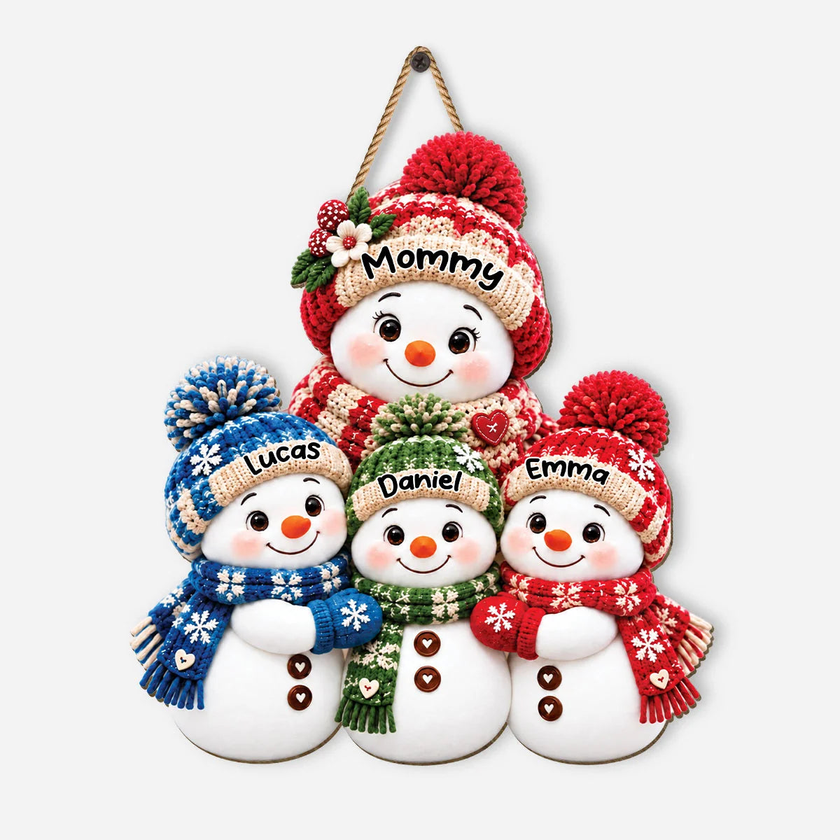 Snowman Family Personalized Wood Sign - Custom Grandma & Mom Holiday Keepsake Gift