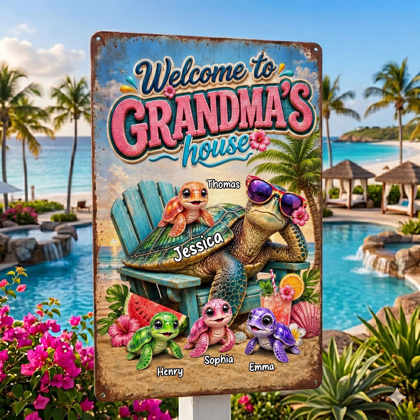 Personalized Grandma Beach Metal Sign personalization view for Grandma
