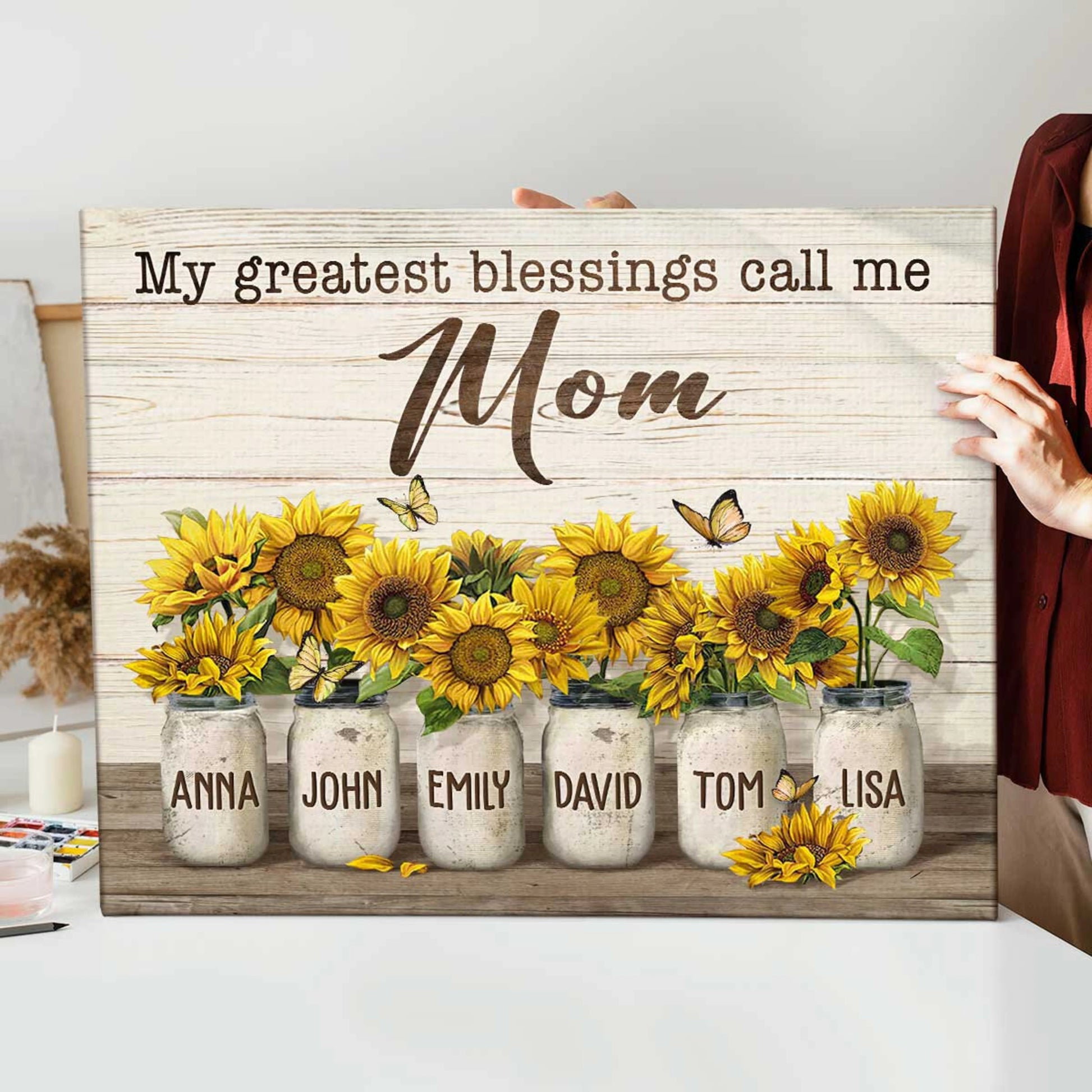"My Greatest Blessings Call Me Mom" - Personalized Canvas / Poster Wall Art Gift for Mom