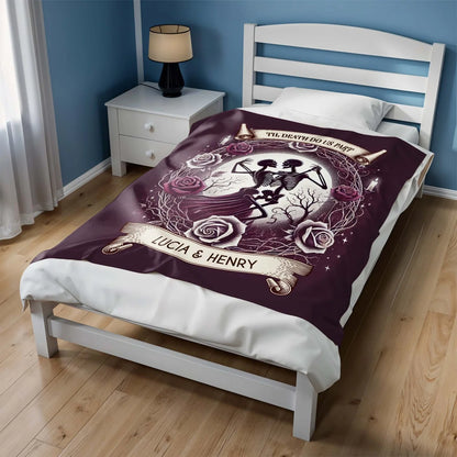 "Til Death Do Us Part" Personalized Gothic Couples Blanket - Custom Skeleton Couple Anniversary Gift for Husband & Wife