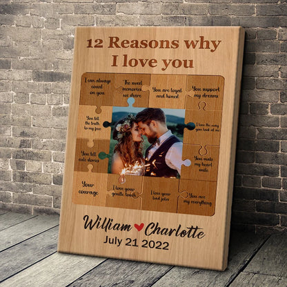 "12 Reasons Why I Love You" Personalized Photo Canvas / Poster - Romantic Anniversary Gift for Couple