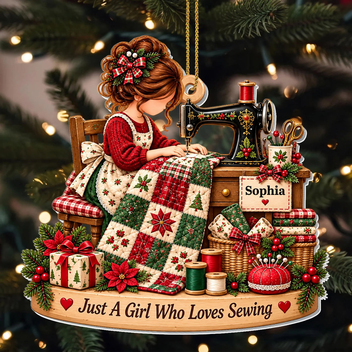 Just A Girl Who Loves Sewing Personalized Acrylic Ornament - Custom Quilter Gift for Mom