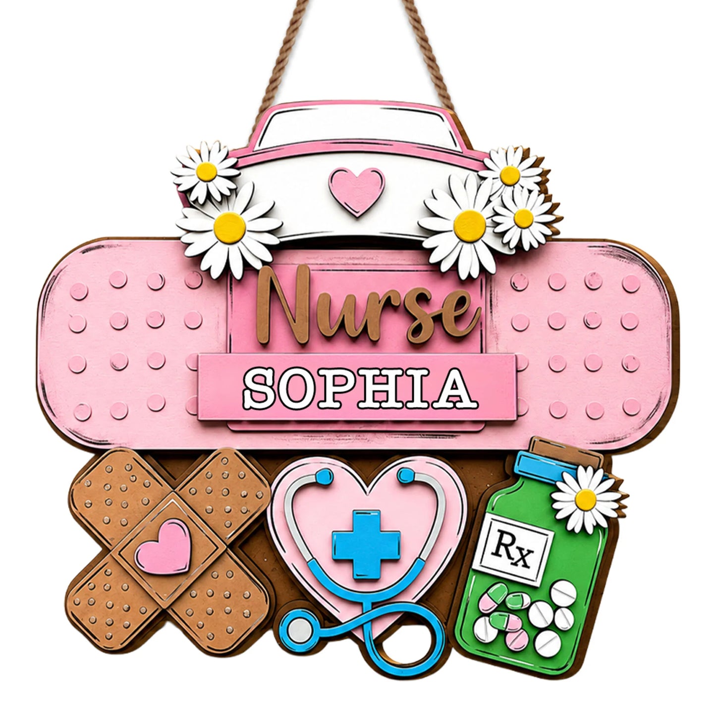 Personalized Nurse Daisy Stethoscope Custom Wood Sign for Nurse image 7