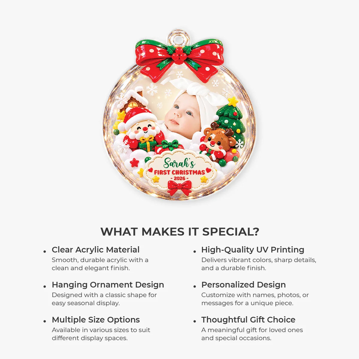 Baby's First Christmas Personalized Photo Acrylic Ornament - Holiday Keepsake Gift for Newborn