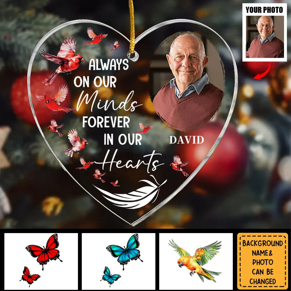 "Always On My Mind" Custom Photo Acrylic Ornament - Personalized Memorial Keepsake Gift for Loss of Loved One