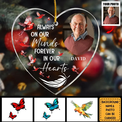 "Always On My Mind" Custom Photo Acrylic Ornament - Personalized Memorial Keepsake Gift for Loss of Loved One