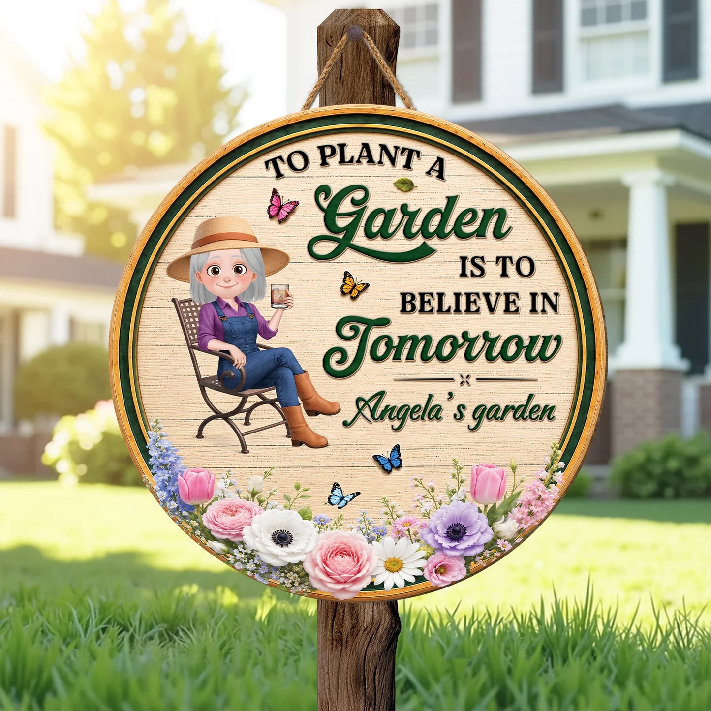 Custom Garden Wood Sign personalization view for Mom