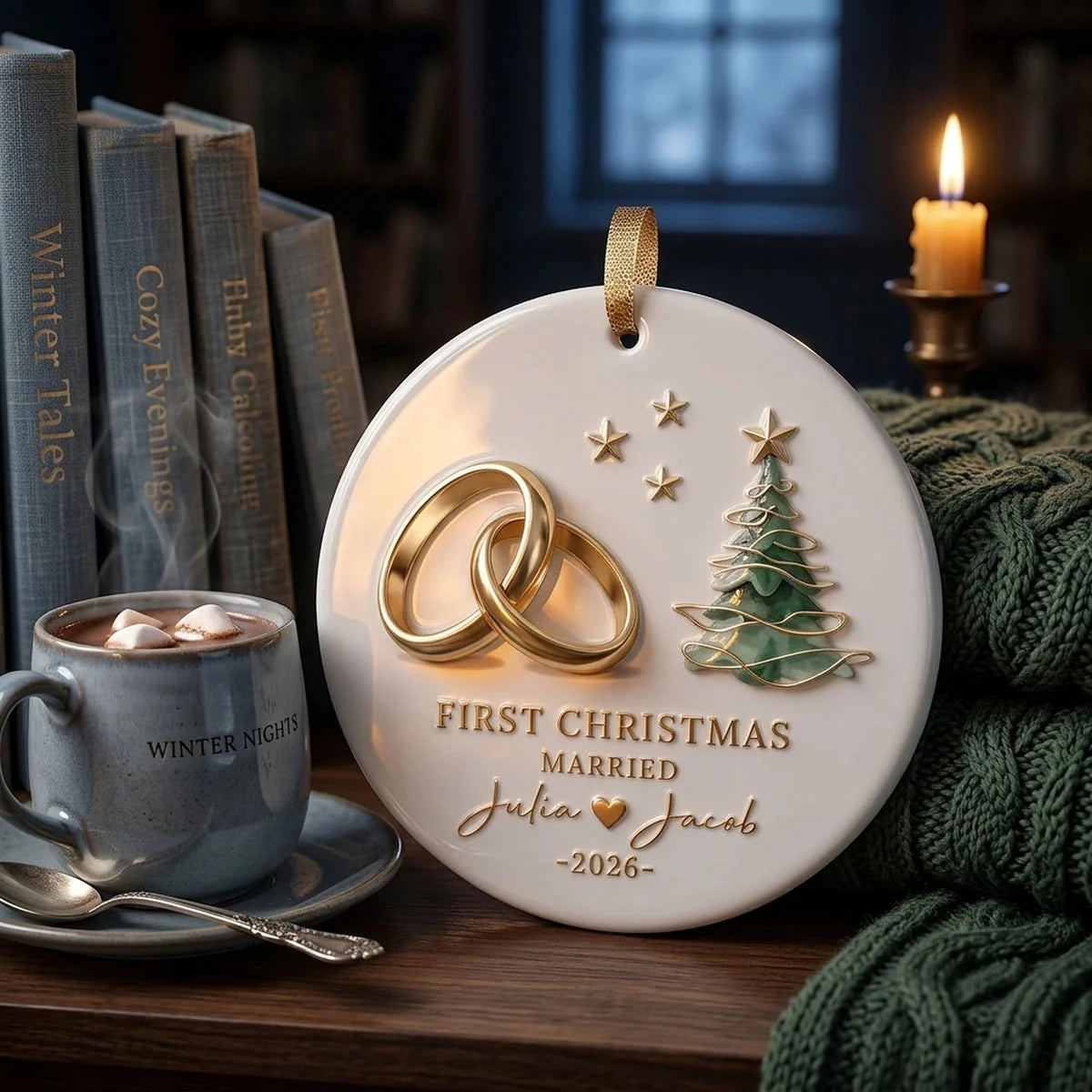 First Christmas Married Personalized Ceramic Ornament - Custom Keepsake Gift for Couples
