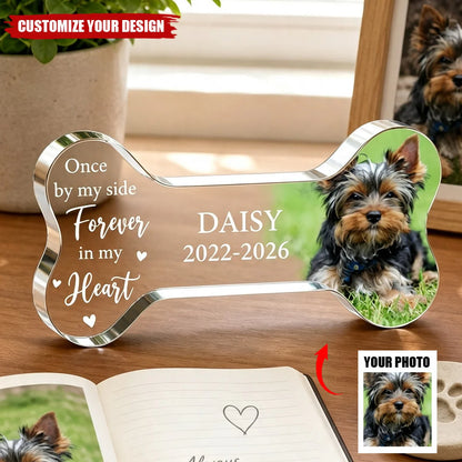 Custom pet memorial acrylic plaque bone shape with dog photo - unique sympathy keepsake gift for dog lovers