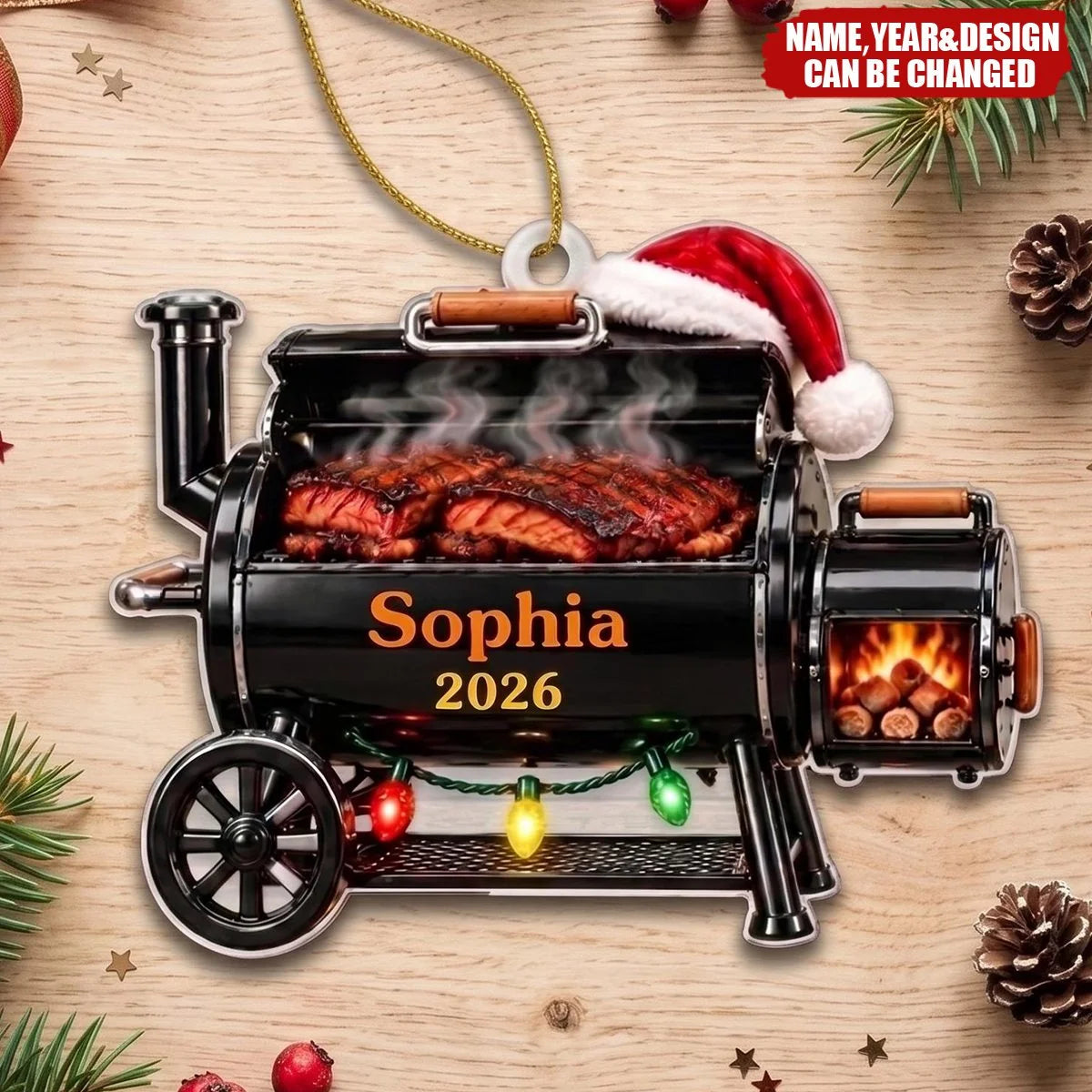 Grill Master Smoker Personalized Acrylic Ornament - Custom BBQ Christmas Keepsake Gift for Dad, Husband & Backyard Chef
