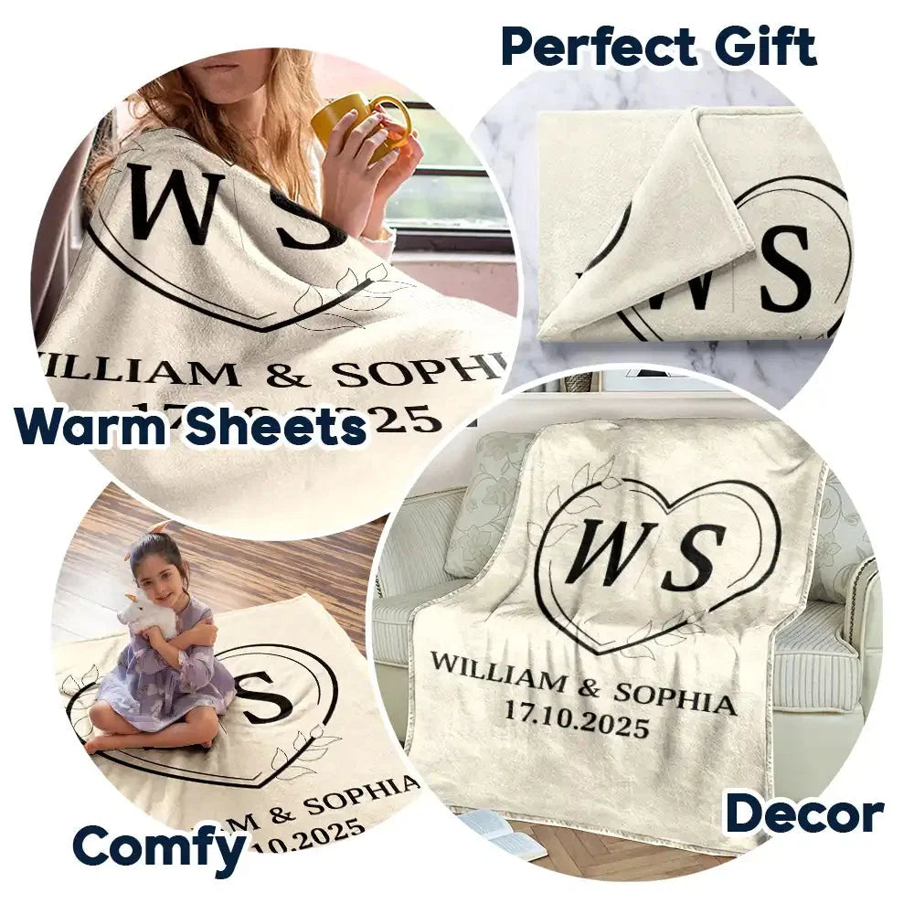 Monogram Anniversary Blanket for Couples - Personalized Name & Date Custom Throw Gift