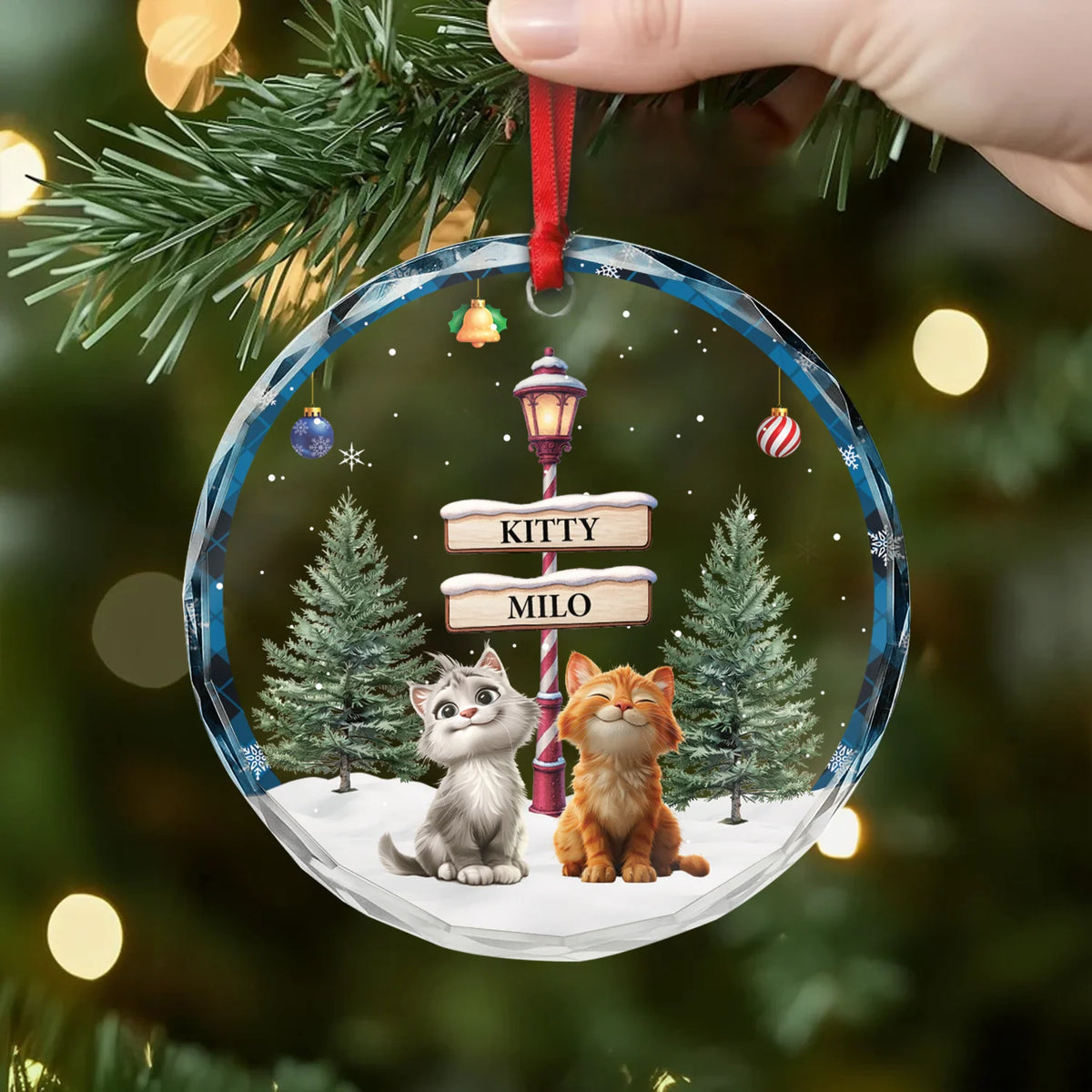 Personalized Cat Christmas Glass Ornament - Custom Kitty Names Holiday Keepsake