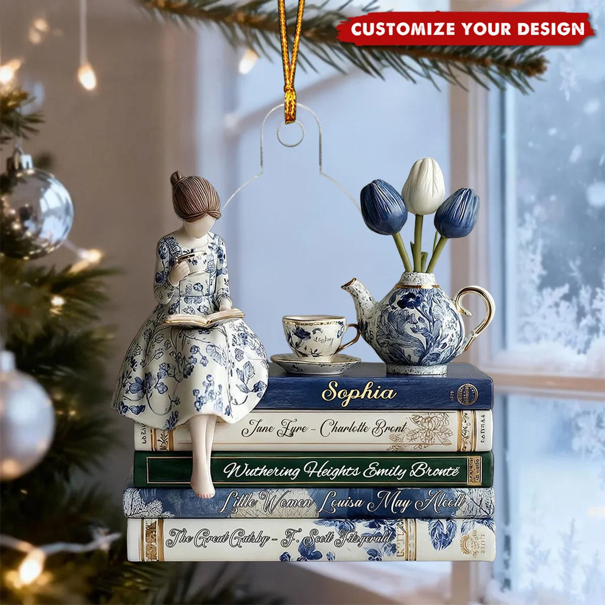 Custom Name Reading Girl Acrylic Ornament - Personalized Gift for Book Lovers & Readers