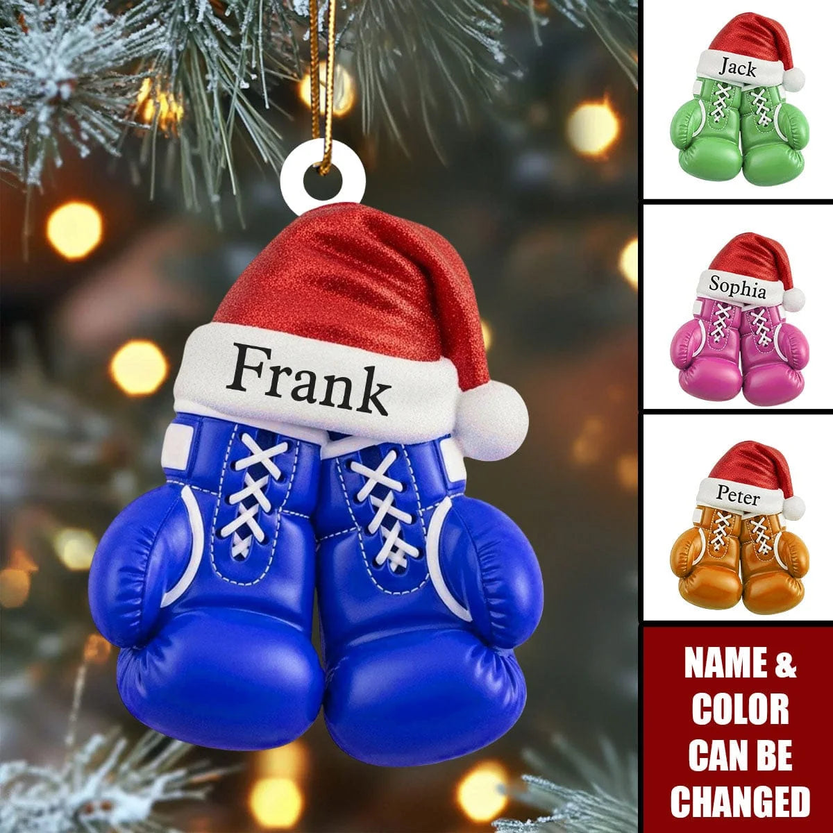 Personalized Boxing Gloves Acrylic Ornament with Santa Hat - Custom Name Christmas Tree Decor for Boxers