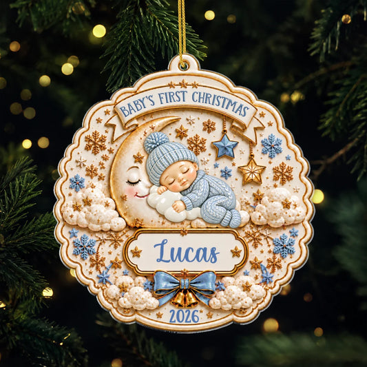 Baby's First Christmas Moon Acrylic Ornament - Personalized Newborn Keepsake Gift