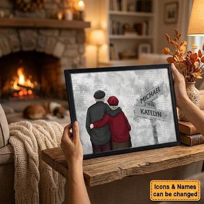 Custom Old Couple Street Sign Canvas / Poster - Personalized Anniversary Wall Art for Couples