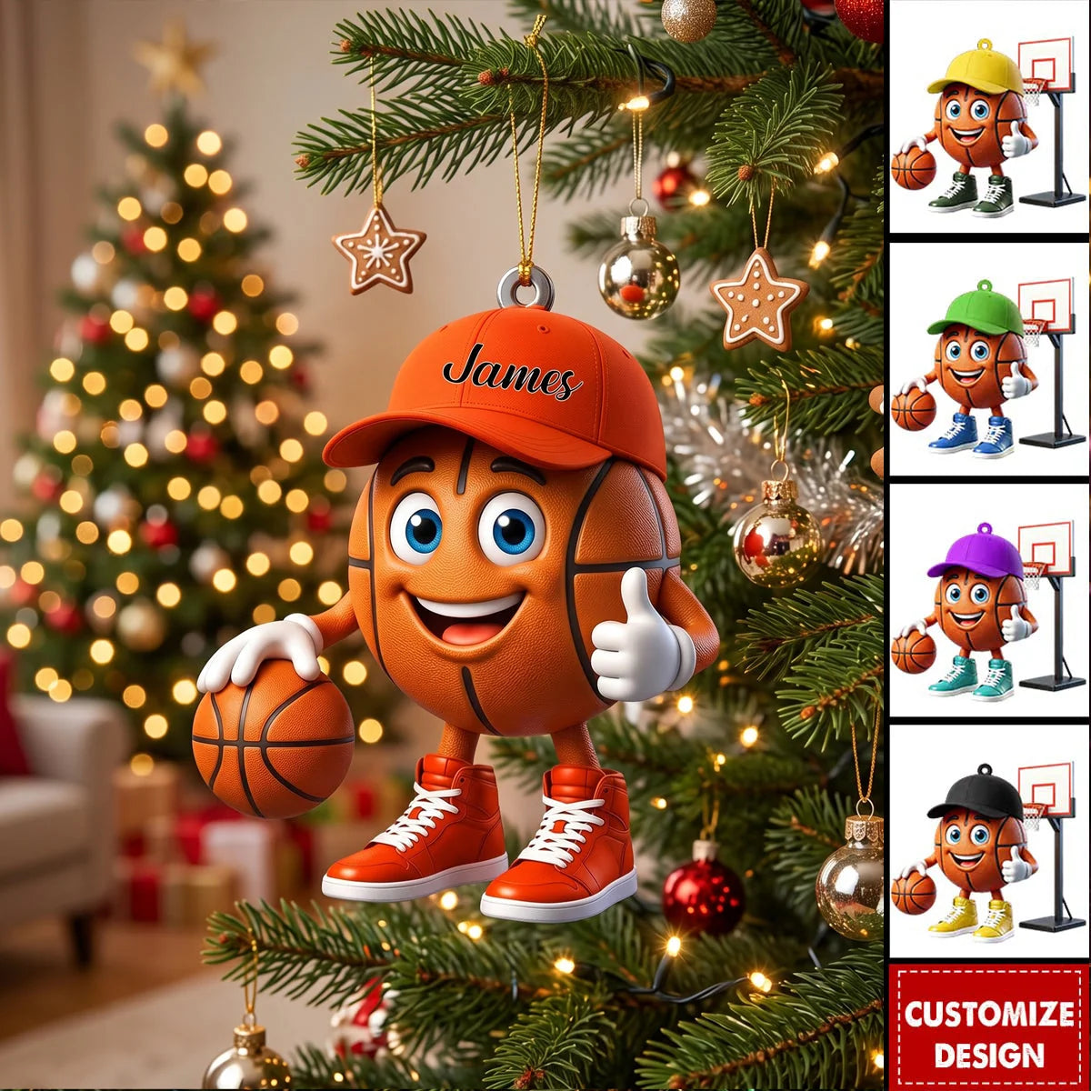Custom Name Basketball Mascot Acrylic Ornament - Personalized Sports Christmas Gift for Players and Fans