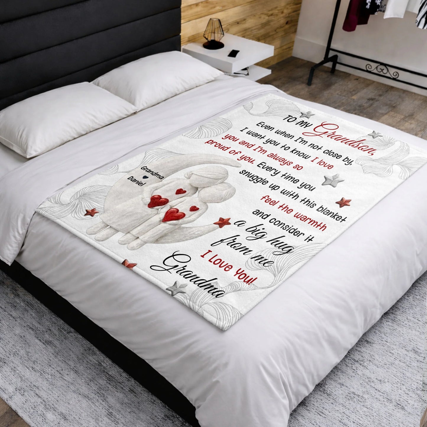 Personalized grandson blanket with moon stars design and love quote from grandma - cozy custom throw gift image 8