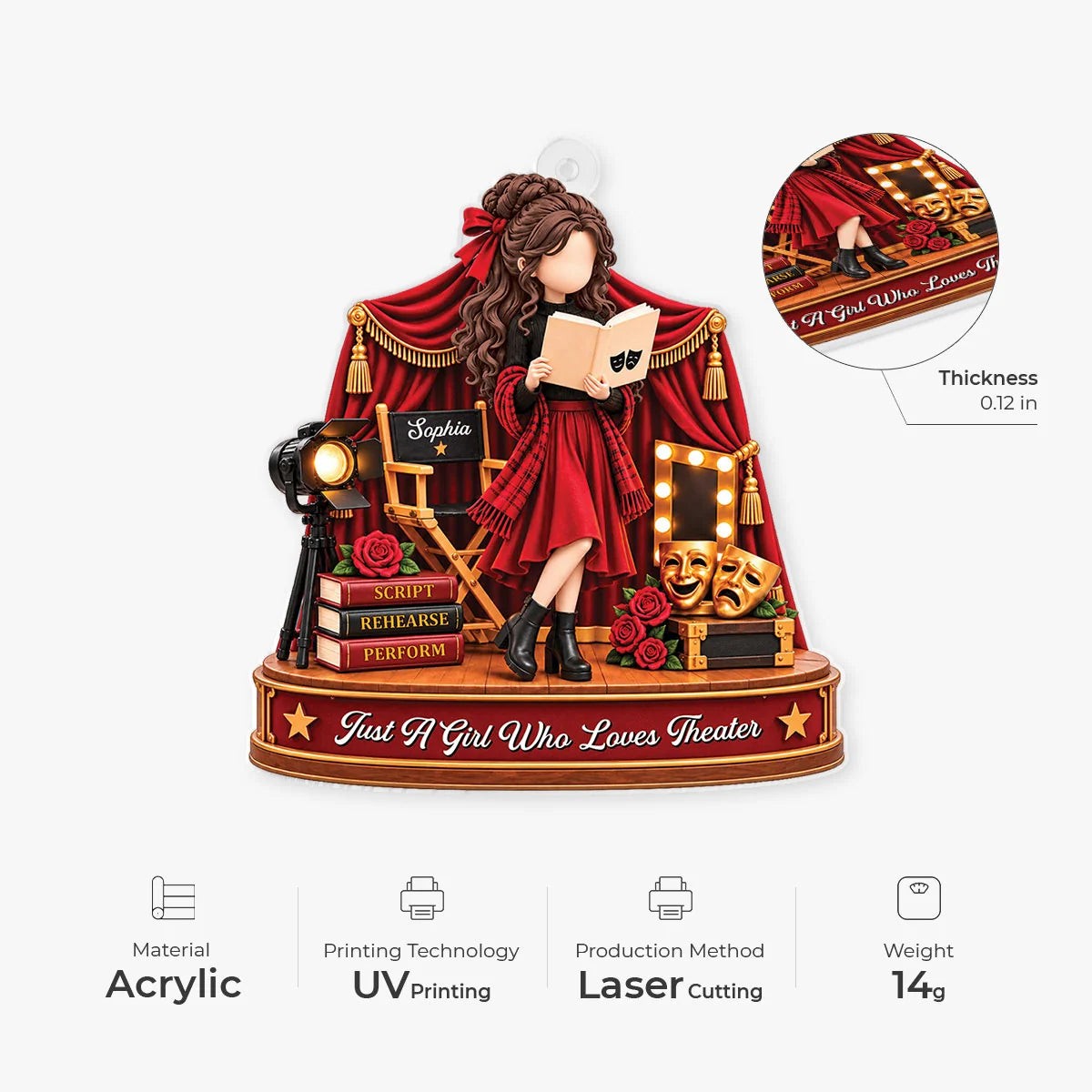 Just A Girl Who Loves Theater Personalized Acrylic Ornament - Christmas Keepsake Gift for Actress Drama Student
