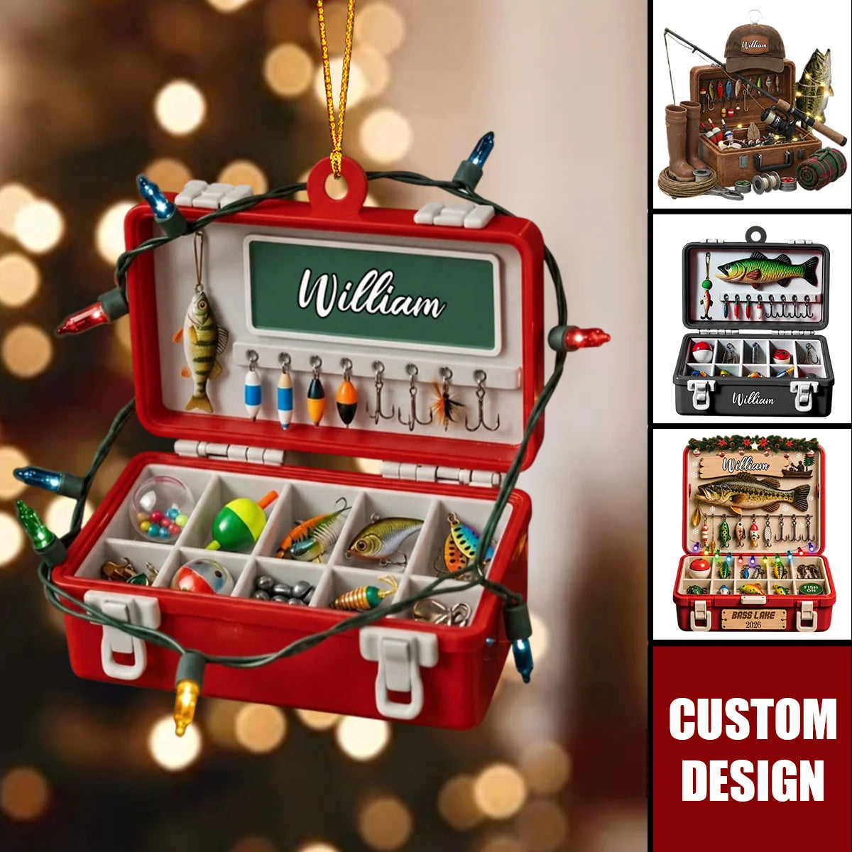 Personalized Fishing Tackle Box Acrylic Ornament - Custom Fisherman Christmas Keepsake Gift