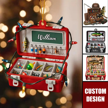 Personalized Fishing Tackle Box Acrylic Ornament - Custom Fisherman Christmas Keepsake Gift