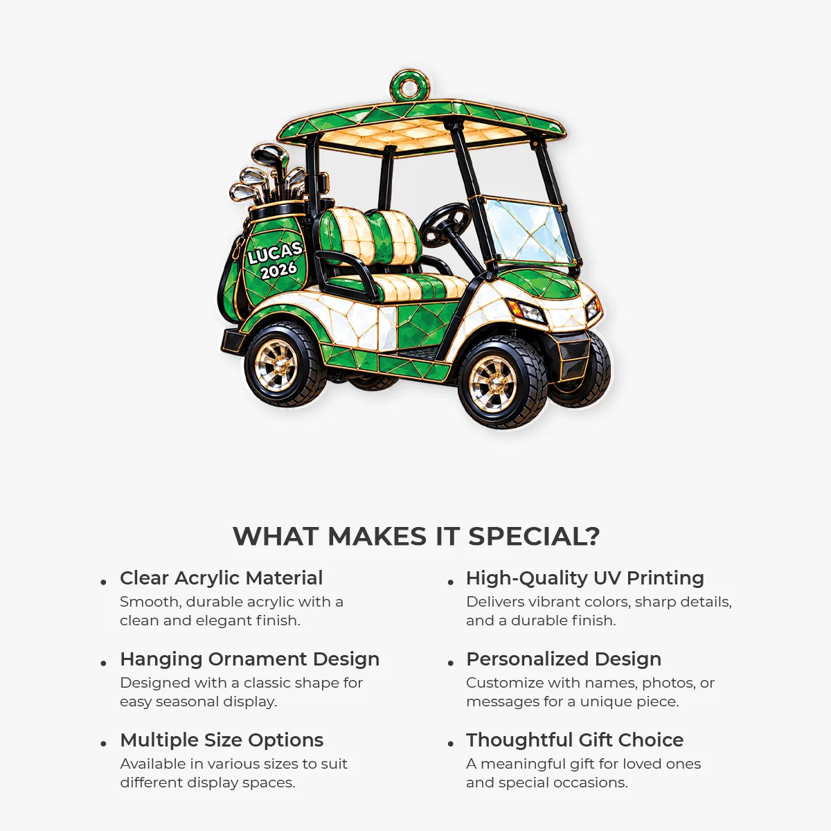 Personalized Golf Cart Acrylic Ornament - Custom Golfer Name Keepsake Gift for Dad
