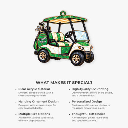 Personalized Golf Cart Acrylic Ornament - Custom Golfer Name Keepsake Gift for Dad